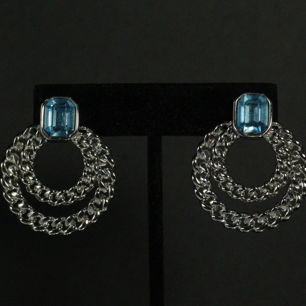 SWAN SWAROVSKI BLUE GLASS EARRINGS